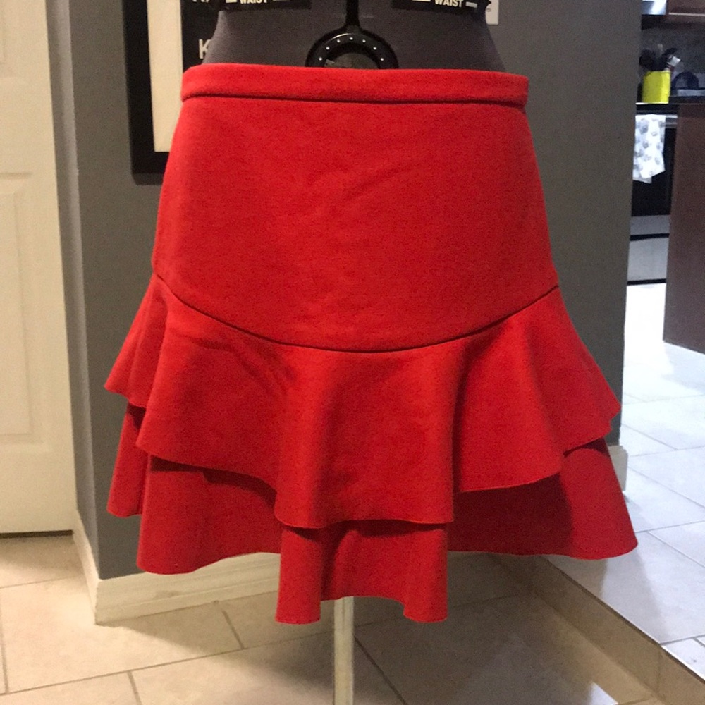 Red wool ruffle skirt